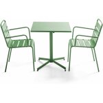 Oviala - ensemble table de jardin carrée et 2 fauteuils métal vert cactus - palavas Oviala - ensemble table de jardin carrée et 2 fauteuils métal vert cactus - palavas