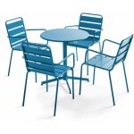 Oviala - ensemble table de jardin et 4 fauteuils métal bleu pacific - palavas Oviala - ensemble table de jardin et 4 fauteuils métal bleu pacific - palavas