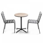 Oviala - ensemble de jardin table ronde et 2 chaises en mtal bois - tivoli