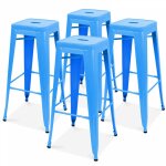 Oviala - lot 4 tabourets de bar en m�tal bleu mat