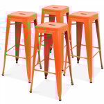 Lot 4 tabourets de bar en m�tal orange mat