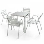 Table de jardin carr�e en aluminium et 4 fauteuils