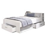 Oxygene lit adulte contemporain bois mat blanc perle + tete de lit - l 160 x l 200 cm