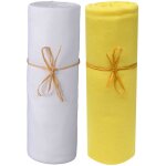 P'tit basile - lot de 2 draps housses bb jersey bio blanc et jaune or 60x120