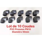 Pack de 10 coudes 90degr�s 50mm pvc pression pn16 5cm 50mm