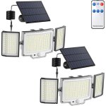 Pack de 2 projecteurs solaires 328 led avec t�l�commande, 3 modes, d�tecteur de mouvement, c�ble 5m, ...
