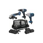 Pack 20v perceuse visseuse 65nm - cl  chocs 1 / 2'' 1000 / 1500nm - meuleuse d'angle 125mm - 3 batteries ...