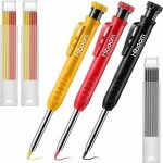 Pack de 3 crayons de menuisier avec 21 recharges ? crayon m�canique long nez pour marquage pr�cis ? taille ...
