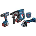 Pack de 3 outils 18v (gsr28 / gbh21 / gws7) + 2 batteries 4ah + chargeur en coffret l - boxx - bosch