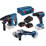 Pack de 3 outils 18v (gsr55 / gws10 / gbh22) + 2 batteries 5ah + chargeur en coffret l - boxx - bosch ...