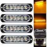 Pack de 4 - lumi�re stroboscopique ultra mince ambre � 6 led - barre lumineuse � led mini barre lumineuse ...