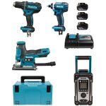 Pack 4 outils 18 v (ddf482 + dtd152 + djv185z + dmr116) + 3 batteries 5 ah + chargeur coffret makpac ...