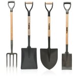 Vito - pack 4 outils de jardin acier manche en bois fourche + pelle carre + pelle ronde + bche