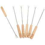 Pack de 6 piques � fondue en acier inoxydable avec manche bois