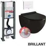Pack complet wc sans bride bati autoportant + cuvette noir brillant sans bride + plaque blanche design ...