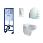 Pack complet wc suspendu bati grohe sl autoportant + plaque blanche + cuvette jacob delafon brive + abattant ...