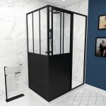 Aurlane - pack duo paroi de douche a porte coulissante 120x200cm et paroi de retour 90x200cm type atelier ...