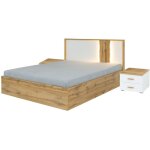 Meublorama - pack lit 160x200 avec led + 2 chevets wood coloris blanc et chne