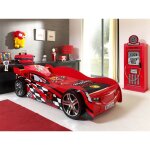 Pack - lit enfant voiture 'night speeder' & armoire 1 porte 'pompe  essence' rouge