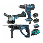 Pack makita 18v 5ah - perceuse 62nm ddf482 + meuleuse 125mm dga504 + perforateur 2j dhr202 + 2 batteries ...