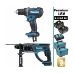 Makita - pack premium 18v 5ah: perceuse 62nm ddf482 + perforateur 2j dhr202 + 2 batteries + 2 makpac ...