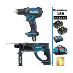 Makita - pack premium 18v 5ah: perceuse 62nm ddf482 + perforateur 2j dhr202 + 2 batteries + sac mak2220rtx ...