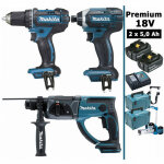Makita - pack premium 18v 5ah: ddf482 + dhr202 + dtd152 + 2 batt + 2 coffrets + chariot