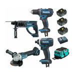 Pack makita premium 18v 5ah: perceuse ddf482 + meuleuse dga504 + perfo 2j dhr202 + visseuse 165nm dtd152 ...
