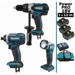 Makita - pack power pro 18v: perceuse 91nm ddf458 + visseuse � chocs 165nm dtd152 + lampe torche led ...