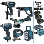 Makita - pack power pro 6 outils 18v: ddf458 + dhr202 + dga504 + dtd152 + djv180 + dmr108 + 3 batt 5ah ...
