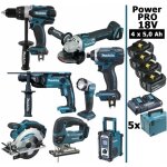 Makita - pack power pro 8 outils 18v: ddf458 dhr202 dga504 dtd152 djv180 dss610 dmr108 deadml802 4 batt ...