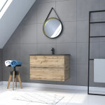 Pack meuble sdb 80cm suspendu 2 tiroirs chenevasque noire + miroir barber - timber 80pack34