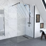 Aurlane - pack paroi de douche 120x200cm verre transparent - barre de fixation extensible et profil noir ... Aurlane - pack paroi de douche 120x200cm verre transparent - barre de fixation extensible et profil noir ...