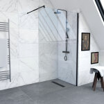 Aurlane - pack paroi de douche 140x200cm verre transparent - barre de fixation extensible et profil noir ... Aurlane - pack paroi de douche 140x200cm verre transparent - barre de fixation extensible et profil noir ...