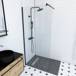 Aurlane - pack paroi de douche 80x200cm verre transparent - barre de fixation extensible et profil noir ... Aurlane - pack paroi de douche 80x200cm verre transparent - barre de fixation extensible et profil noir ...