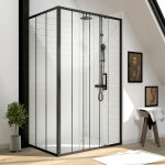 Aurlane - pack paroi porte de douche serigraphiee - 120x200cm + paroi retour - 80x200 cm - porte coulissante ...