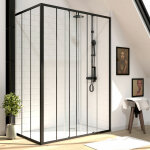 Aurlane - pack paroi porte de douche serigraphiee - 140x200cm + paroi retour - 80x200 cm - porte coulissante ...