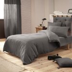 Pack parure de couette 140x200 cm + drap housse 90x190 + 1 taie gaze de coton bio anthracite
