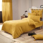 Cdaffaires - pack parure de couette 140x200 cm + drap housse 90x190 + 1 taie gaze de coton bio jaune