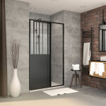 Aurlane - pack porte coulissante noire mate type 'atelier' et receveur en acrylique blanc - 140x90x200 ...