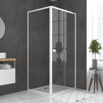 Aurlane - pack porte de douche coulissante blanc 100x185cm + retour 80 verre transparent 5mm - whity ... Aurlane - pack porte de douche coulissante blanc 100x185cm + retour 80 verre transparent 5mm - whity ...