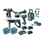 Makita - pack pro 18v 5ah: perceuse 91nm ddf458 + meuleuse 125mm dga504 + perforateur 2j dhr202 + visseuse ...