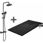 Stano. - pack receveur de douche 80 x 100 cm extra plat noir + colonne de douche thermostatique
