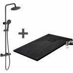 Stano. - pack receveur de douche 80 x 140 cm extra plat noir + colonne de douche thermostatique