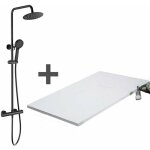 Stano. - pack receveur de douche 90 x 160 cm extra plat blanc + colonne de douche thermostatique