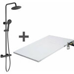 Pack receveur de douche 90 x 180 cm extra plat blanc + colonne de douche thermostatique Pack receveur de douche 90 x 180 cm extra plat blanc + colonne de douche thermostatique