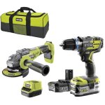 Ryobi - pack brushless perceuse - visseuse  percussion 18v one + - meuleuse d'angle 125 mm 18v one + ...