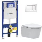 Pack wc bati geberit cuvette sans bride swiss aqua technologies + abattant softclose + plaque blanche ...