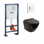 Pack wc grohe rapid sl + cuvette sans bride kelos noir brillant + plaque skate air chrom