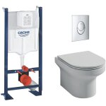 Jacob delafon - pack wc suspendu sans bride abattant extraplat fermeture blanc + bti support wc grohe ...
